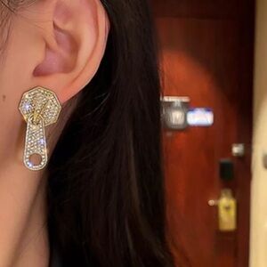 Elegant Gold Toned Earrings Zipper Style
